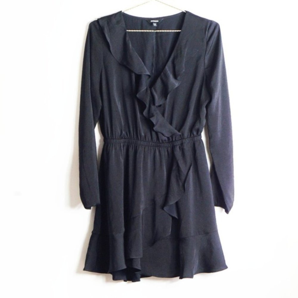 EXPRESS Ruffle Fit And Flare Mini Dress Black